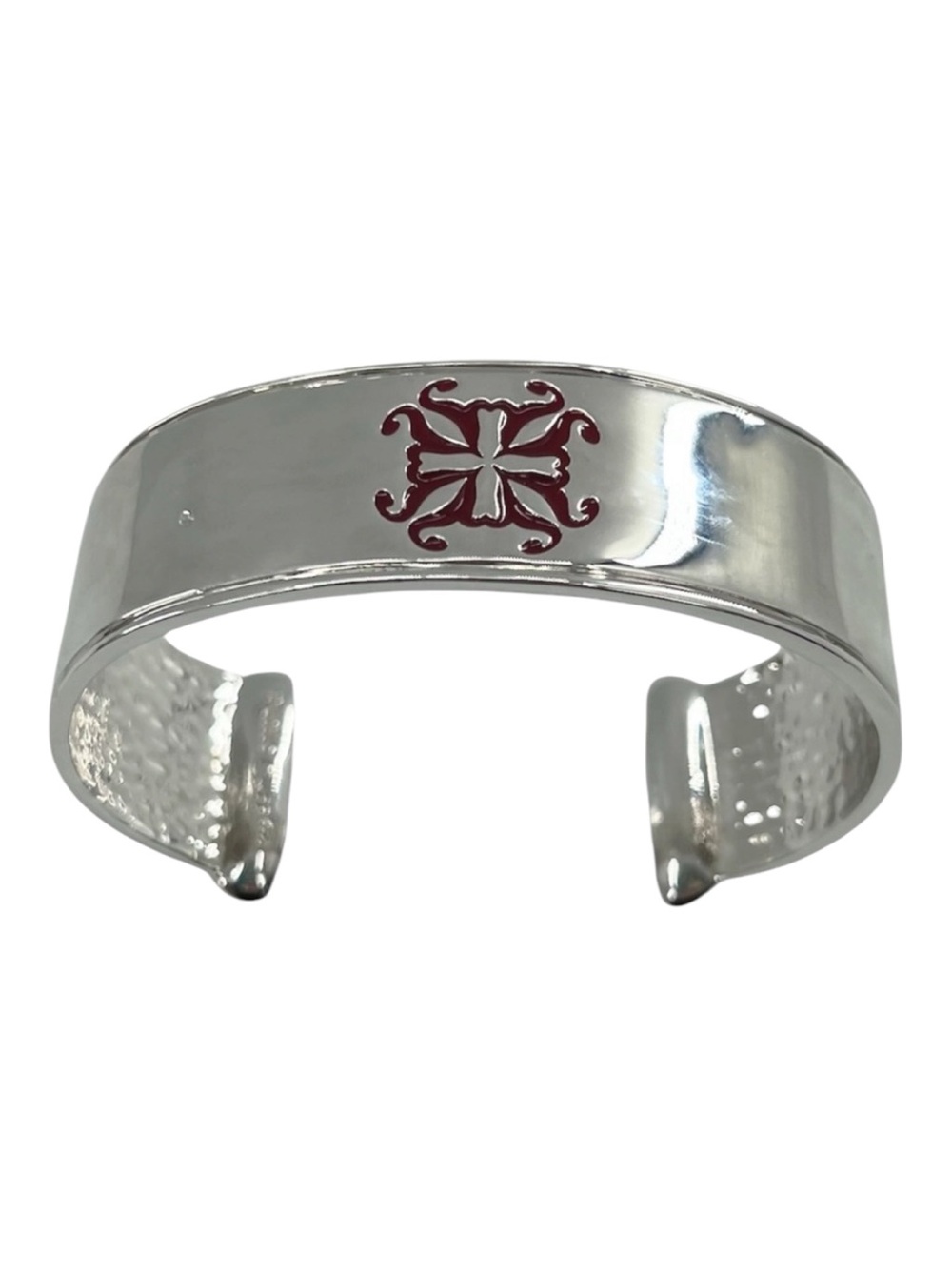 Rustic Cuff Tonya Silver Metal 1” Red Logo Emblem Cuff Bracelet